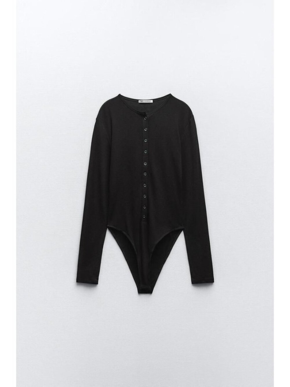 Zara Black Semi Sheer Long Sleeve Bodysuit With Button Front
